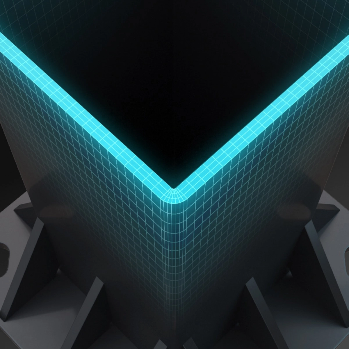 Close-up graphic of a square steel basketball hoop pole highlighting structural rigidity
