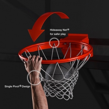 Hideaway Net® for safer play. Single Pivot®Design